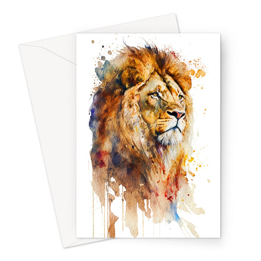 Watercolour Majestic Lion Painting Greeting Card
