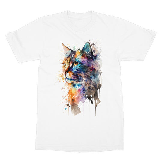 Watercolour Abstract Whimsical Cat Painting Softstyle T-Shirt