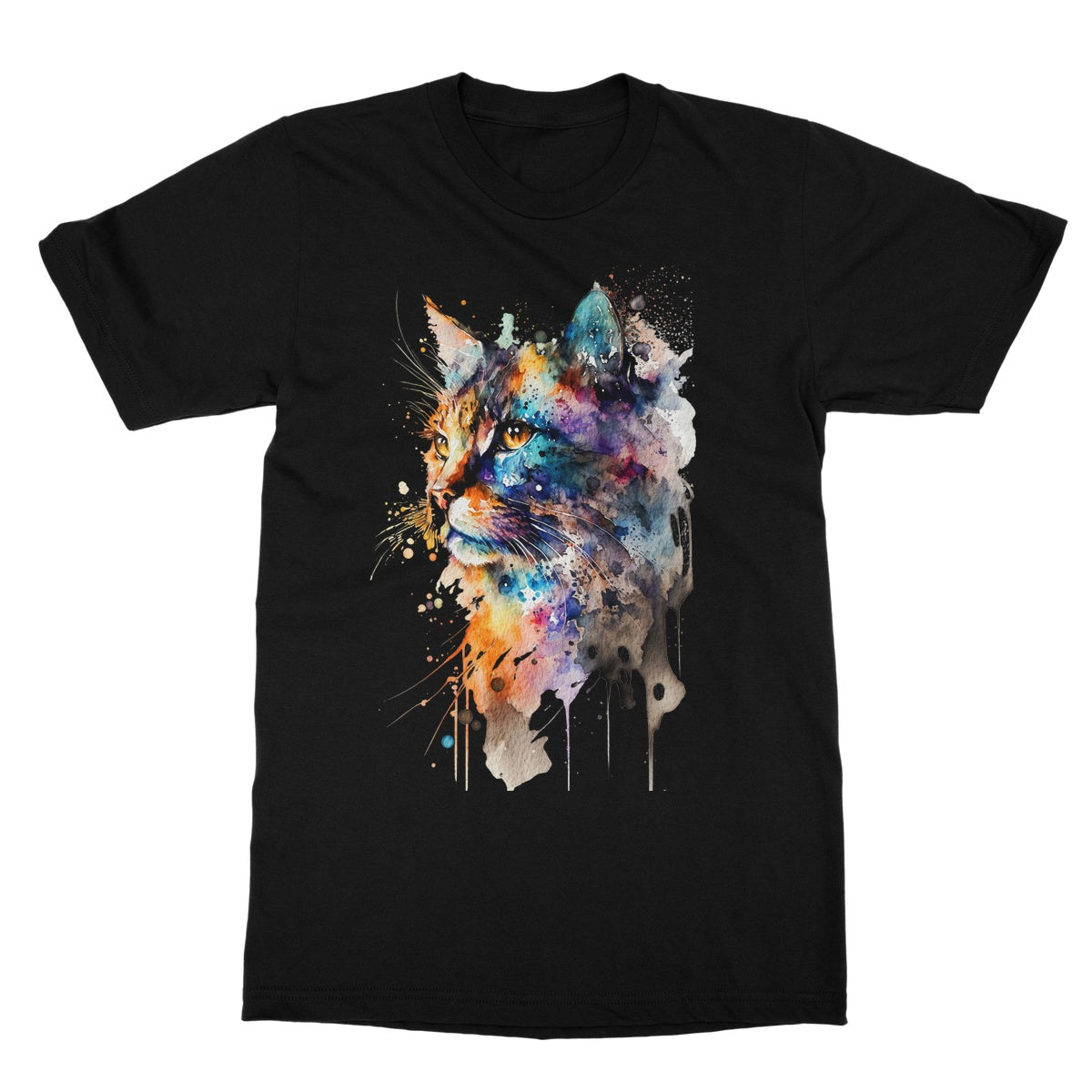 Watercolour Abstract Whimsical Cat Painting Softstyle T-Shirt