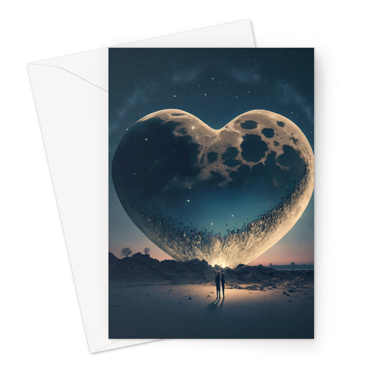 Lovers Under A Heart-Shaped Moon In A Starry Night Greeting Card