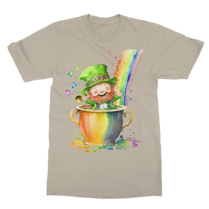 Cute Adorable Watercolor Leprechaun Pot of Gold Rainbow  Softstyle T-Shirt