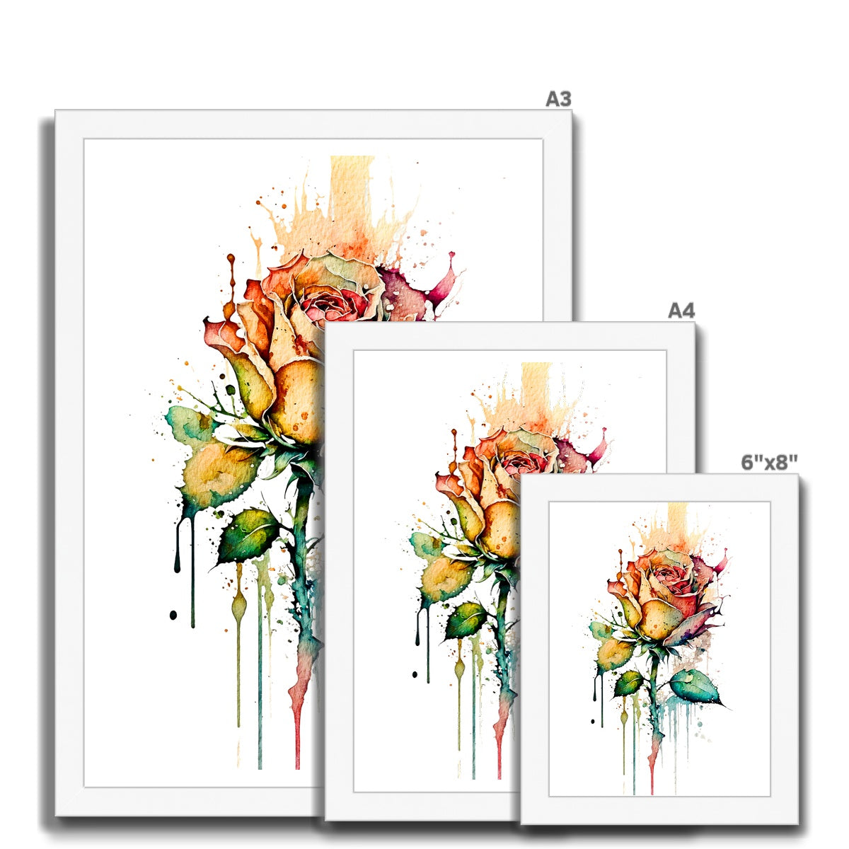 Watercolour Abstract Romantic Rose Painting Framed Print