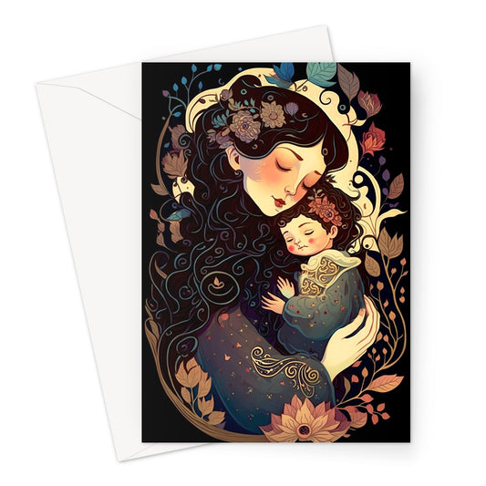 Charming Mother and Baby Illustration Greeting Card