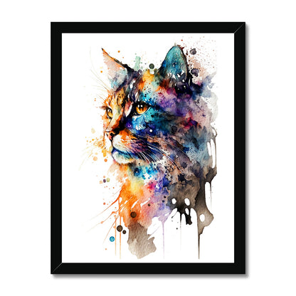 Watercolour Abstract Whimsical Cat Painting Framed Print