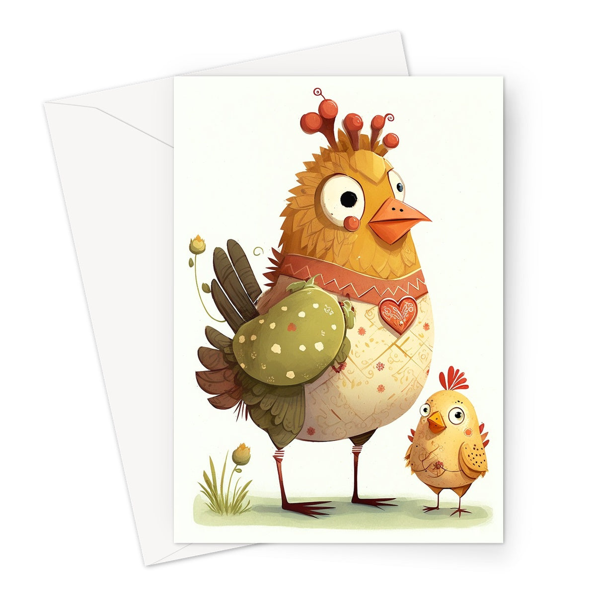 Cute Lovely Mother and Baby Chicken Illustration Greeting Card