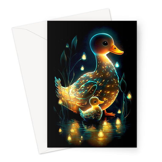 Cute Mother Duck and Baby Illustration Greeting Card