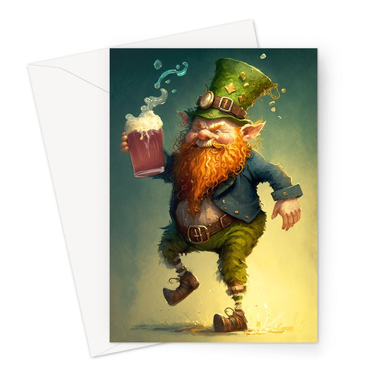 Drunk Leprechaun Clurichaun Illustration Greeting Card