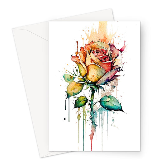 Watercolour Abstract Romantic Rose Painting Greeting Card