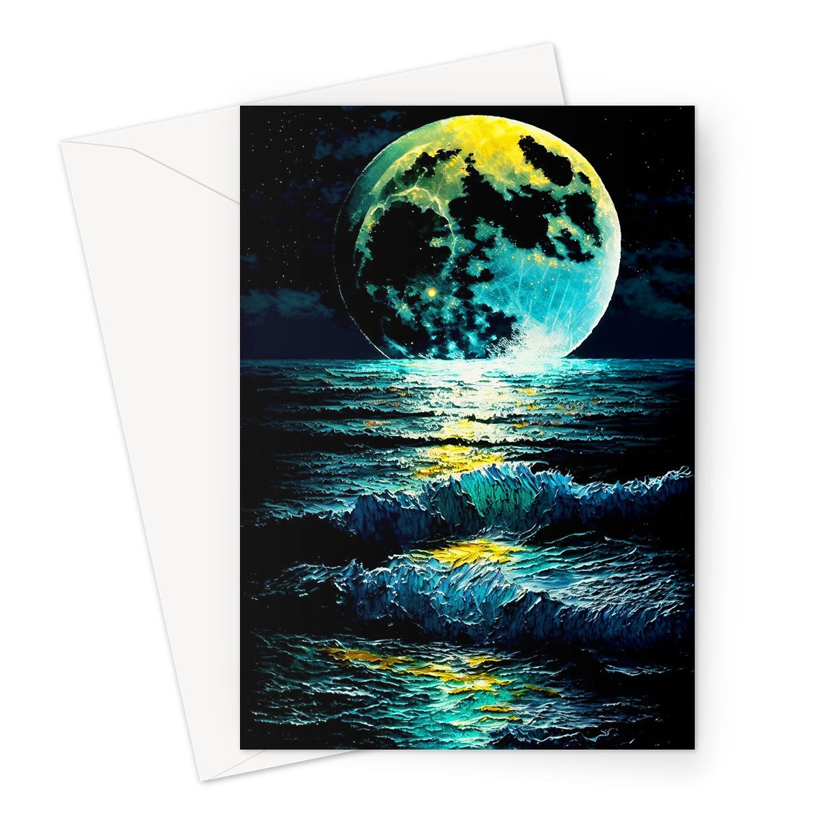 Moon Over Water Impasto Painting Greeting Card