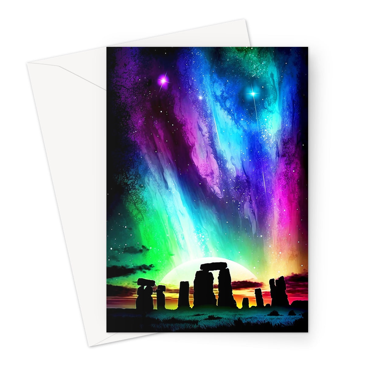 Iridescent Aurora Borealis and Tribal Stones Greeting Card