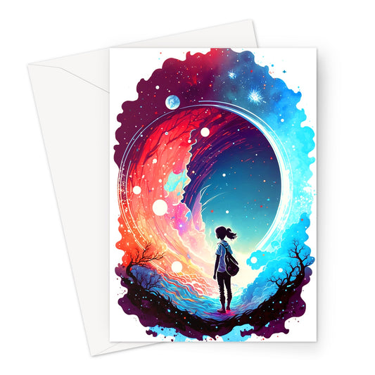 Whimsical Lady Galaxy Illustration Greeting Card