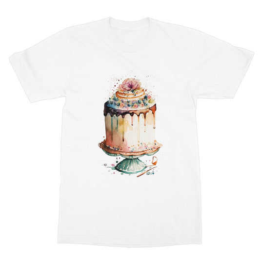 Watercolour Birthday Cake Painting Softstyle T-Shirt