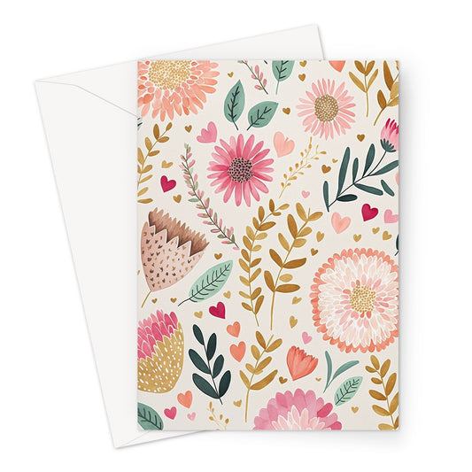 Watercolour Flowers and Leaves in Pastel Colours  Greeting Card