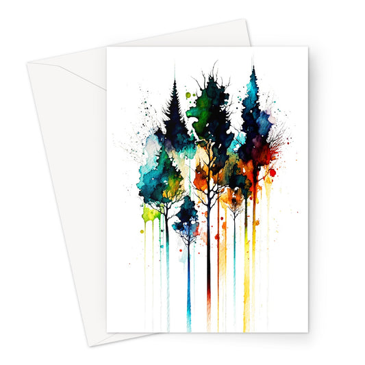 Watercolour Abstract Colourful Trees Painting Greeting Card