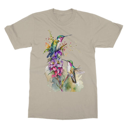 Watercolour Lovely Hummingbirds and Flowers Painting Softstyle T-Shirt