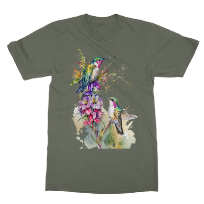 Watercolour Lovely Hummingbirds and Flowers Painting Softstyle T-Shirt