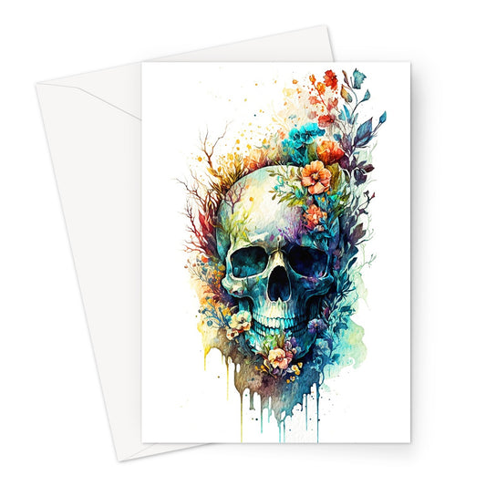 Watercolour Enchanting Mystical Skull and Flowers Painting Greeting Card