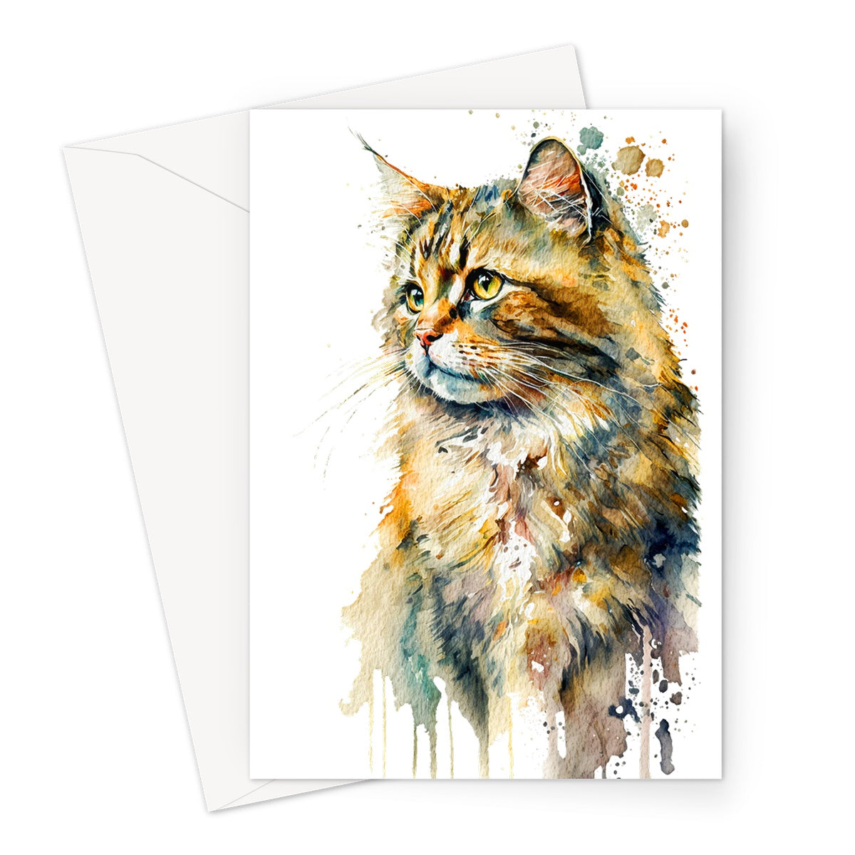 Watercolour Adorable Cat Painting Greeting Card