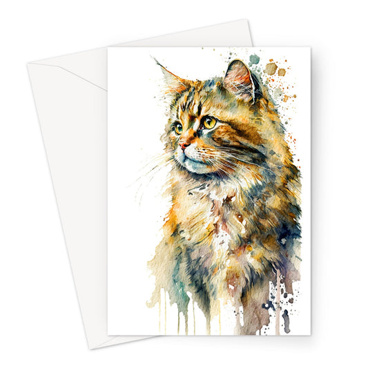 Watercolour Adorable Cat Painting Greeting Card