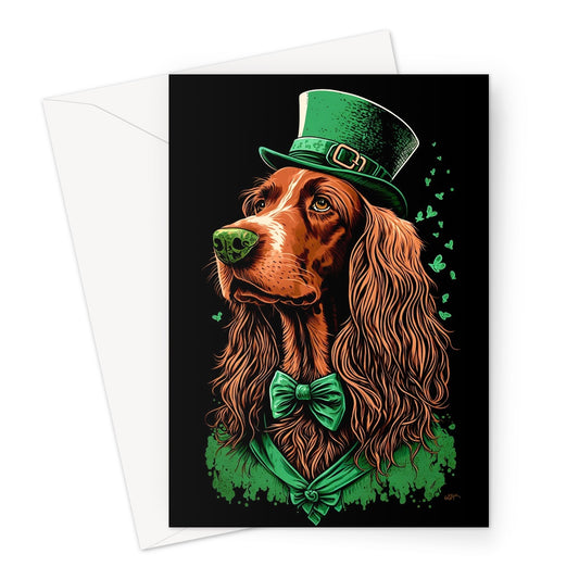 Irish Setter Leprechaun Illustration Greeting Card