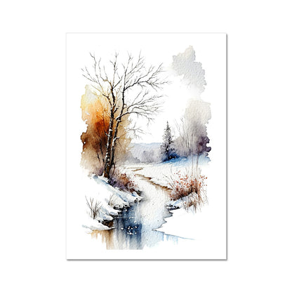 Watercolour Winter Snowy Landscape Painting Fine Art Print