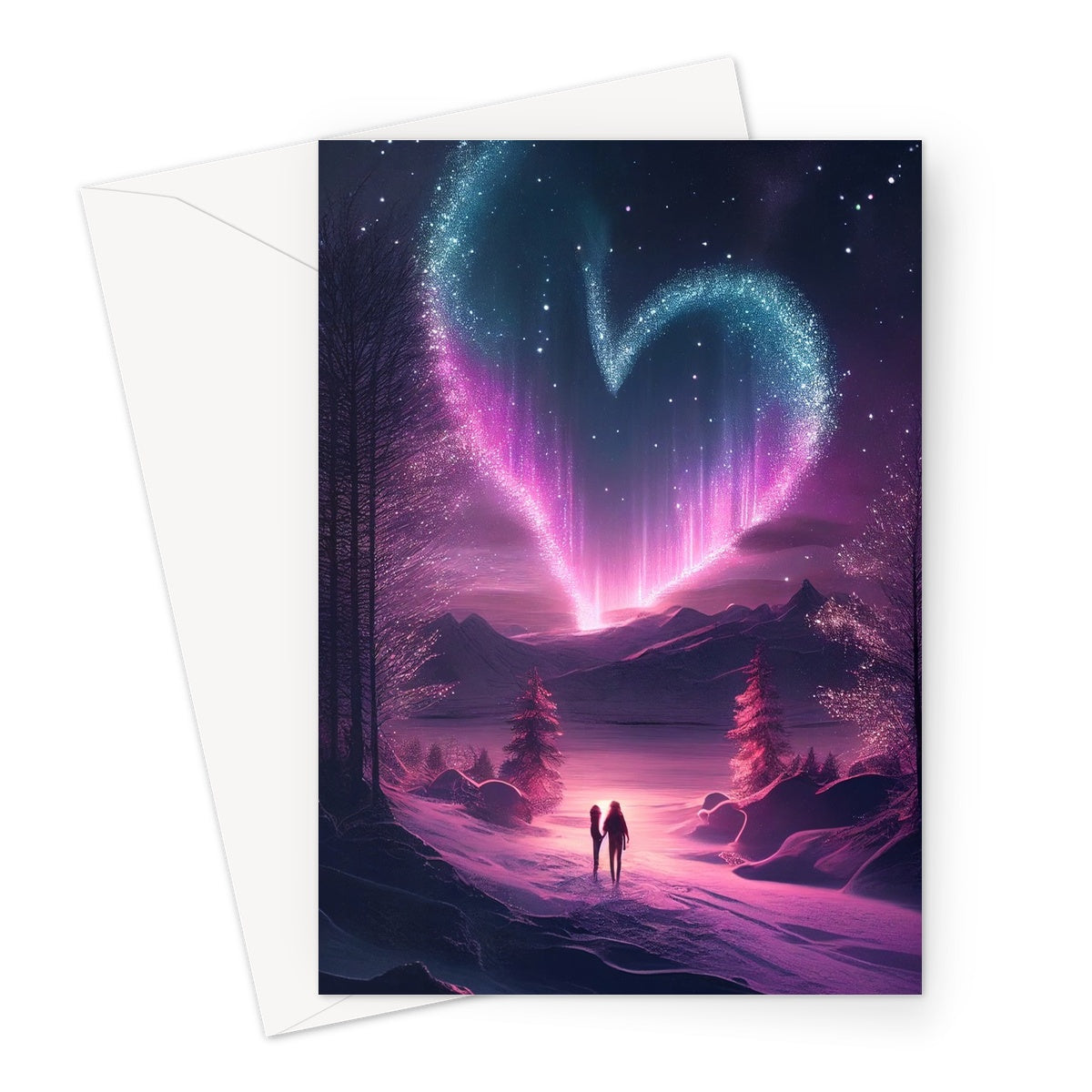 Northern Lights Valentines Heart Greeting Card