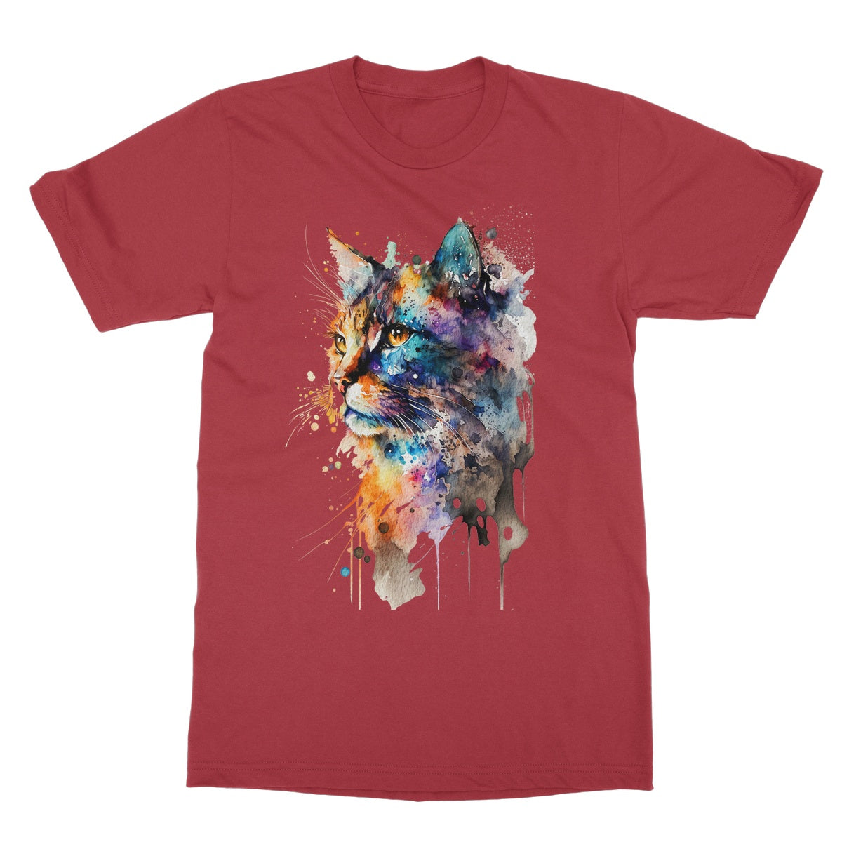 Watercolour Abstract Whimsical Cat Painting Softstyle T-Shirt