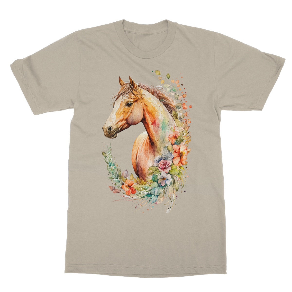 Watercolour Glamourous Horse With Flowers Painting Softstyle T-Shirt