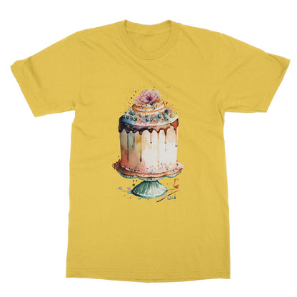 Watercolour Birthday Cake Painting Softstyle T-Shirt