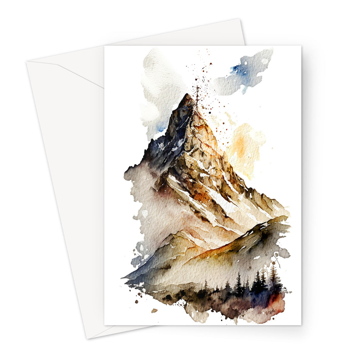 Watercolour Enchanting Mystical Mountain Painting Greeting Card