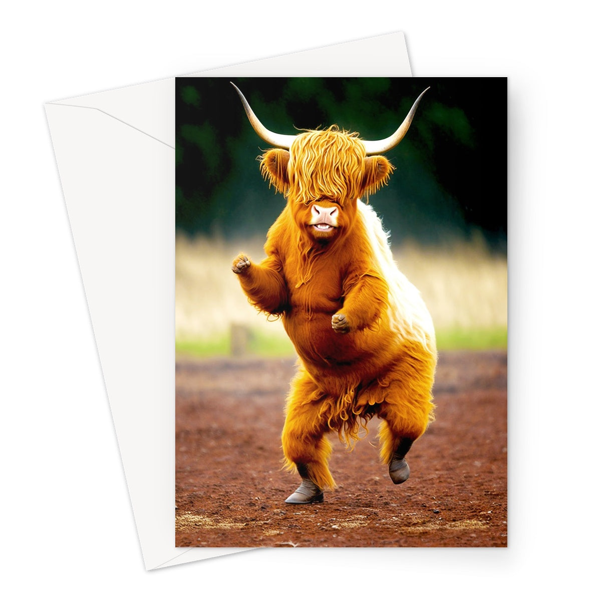 Funny Humorous Dancing Highland Cow Greeting Card