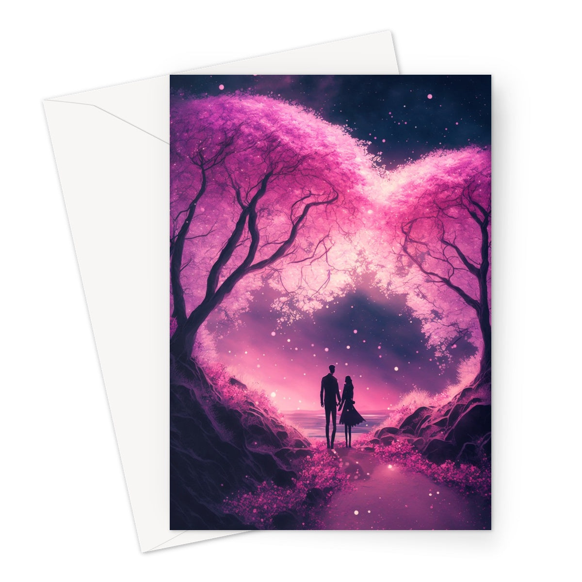 Romantic Enchanted Cherry Blossoms Greeting Card