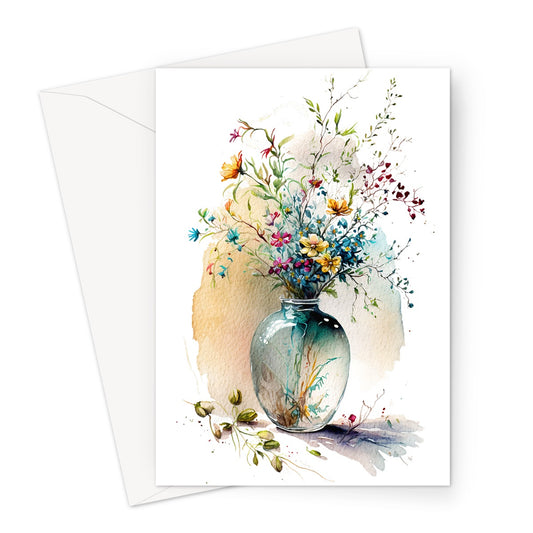 Watercolour Glamourous Flowers in Vase Painting Greeting Card