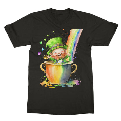 Cute Adorable Watercolor Leprechaun Pot of Gold Rainbow  Softstyle T-Shirt