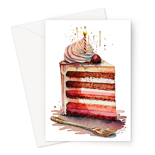 Watercolour Elegant Birthday Cake Painting Greeting Card