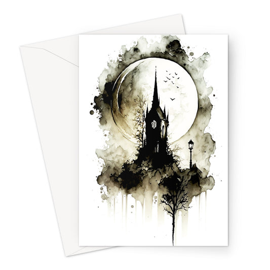 Dark Gothic Ink and Wash Full Moon Greeting Card