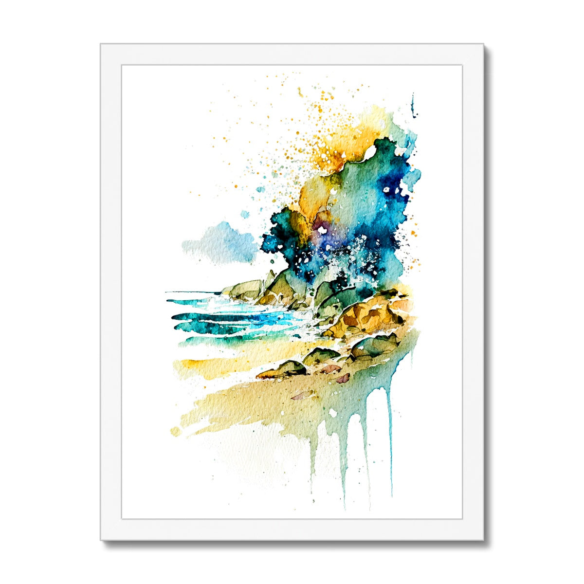 Watercolour Abstract Glamourous Beach Painting Framed Print