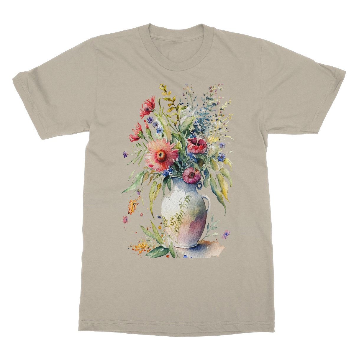 Watercolour Whimsical Flowers in Vase Painting Softstyle T-Shirt