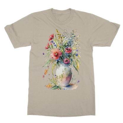 Watercolour Whimsical Flowers in Vase Painting Softstyle T-Shirt