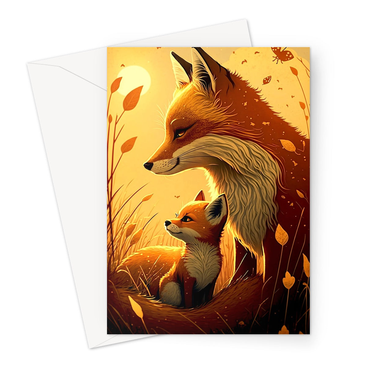 Adorable Mother Fox and Cub Illustration Greeting Card