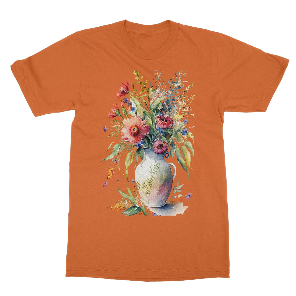 Watercolour Whimsical Flowers in Vase Painting Softstyle T-Shirt