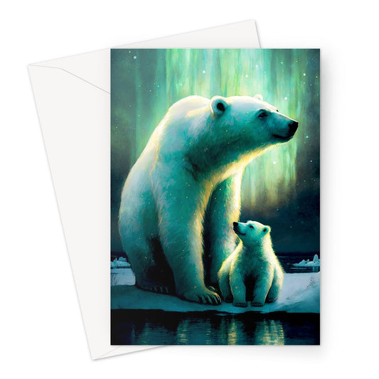 Adorable Mother Polar Bear and Cub Illustration Greeting Card