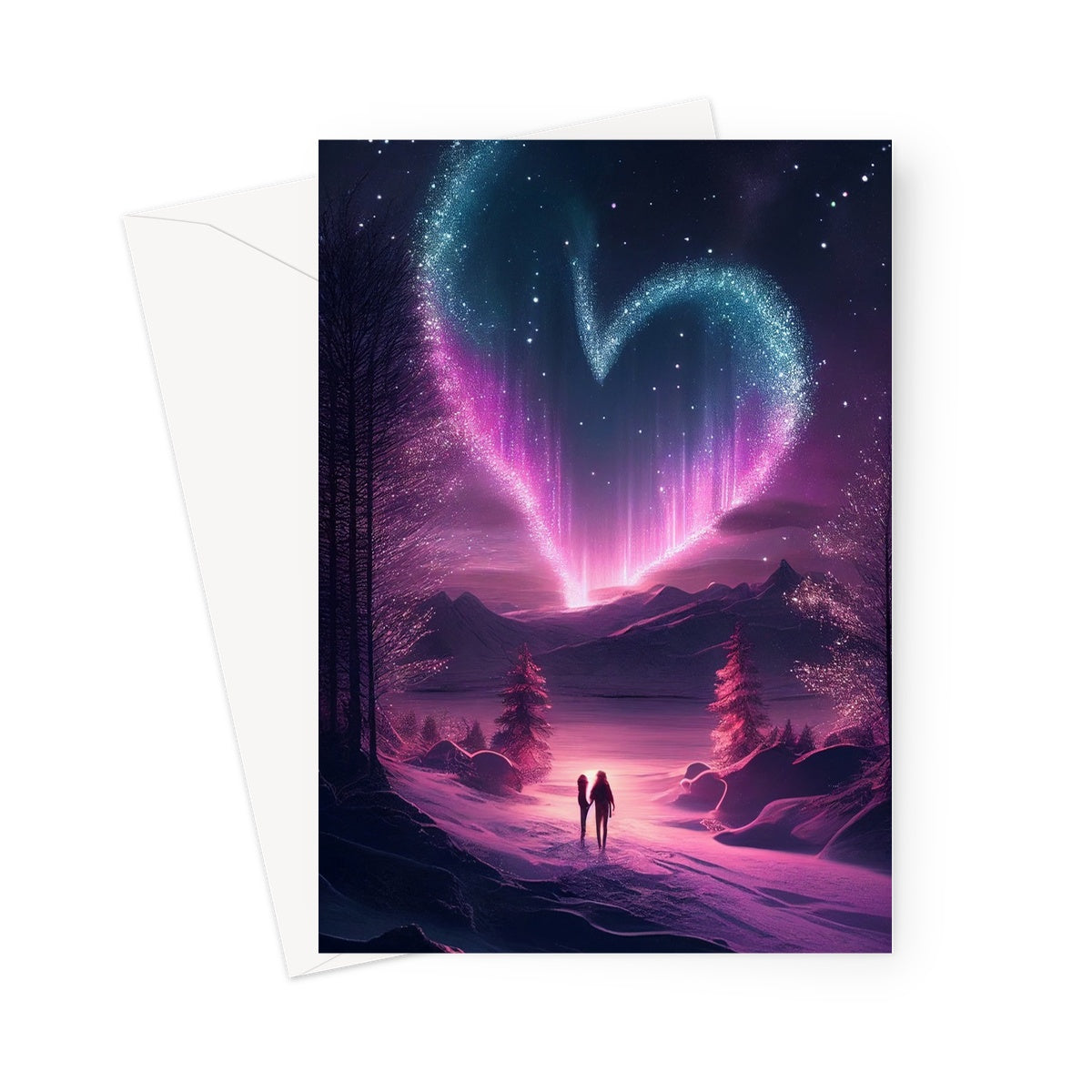 Northern Lights Valentines Heart Greeting Card