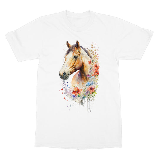 Watercolour Beautiful Horse With Flowers Painting Softstyle T-Shirt