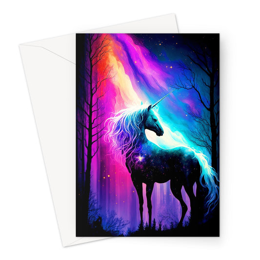 Iridescent Aurora Borealis Over A Beautiful Unicorn Greeting Card