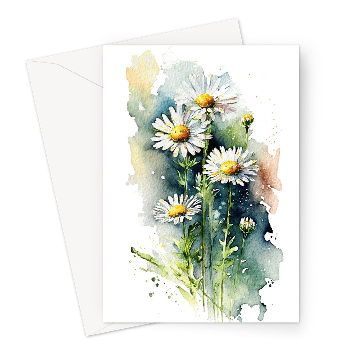 Watercolour Delightful Small Daisies Flowers Painting Greeting Card