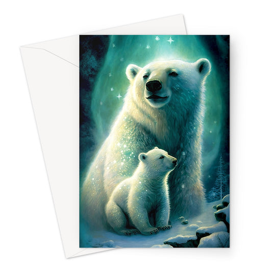 Cute Mother Polar Bear and Cub Illustration Greeting Card