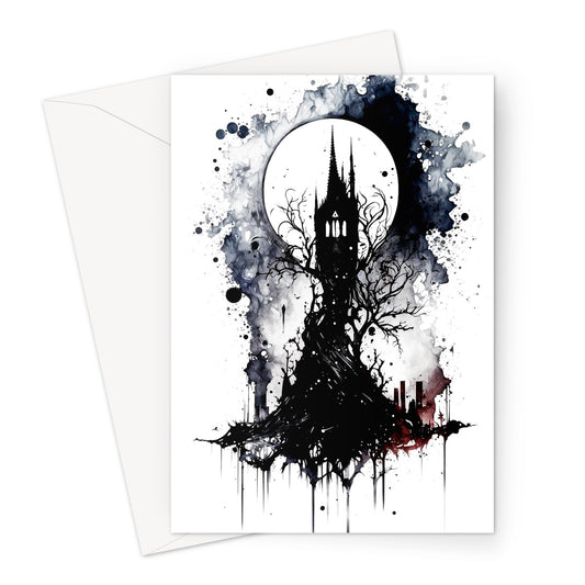 Gothic Moon Messy Ink and Wash Greeting Card