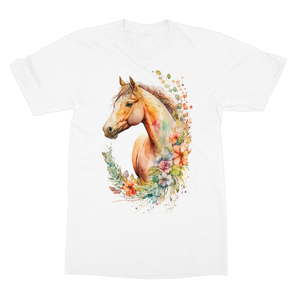 Watercolour Glamourous Horse With Flowers Painting Softstyle T-Shirt