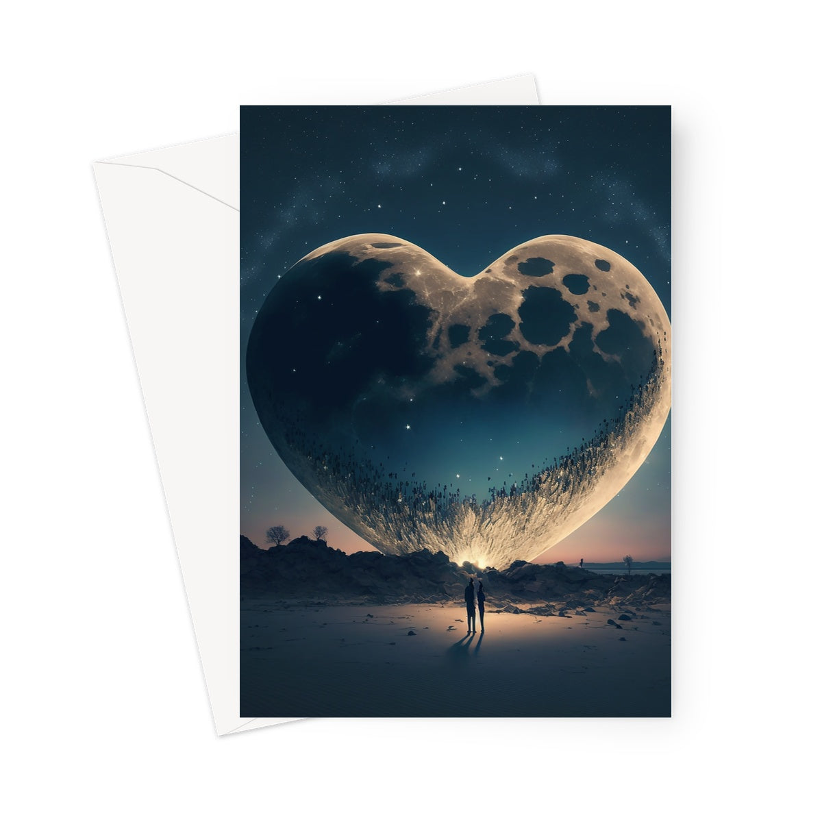 Lovers Under A Heart-Shaped Moon In A Starry Night Greeting Card